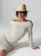 White Fedora Straw Hat - Gold Stirrup Accent