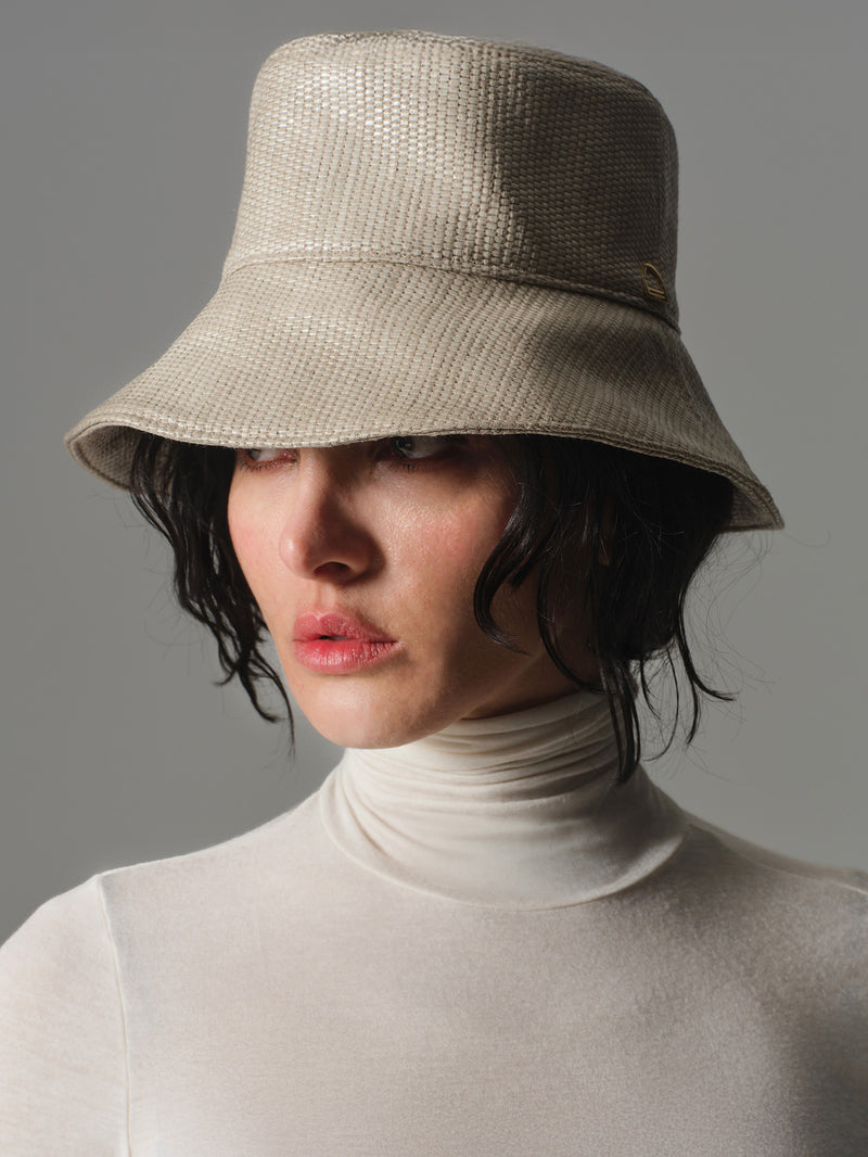 Shiny White Braided Bucket Hat