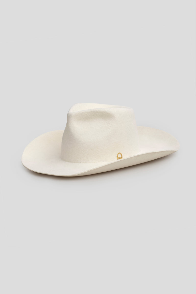 White Cowboy Hat - Gold Stirrup Accent