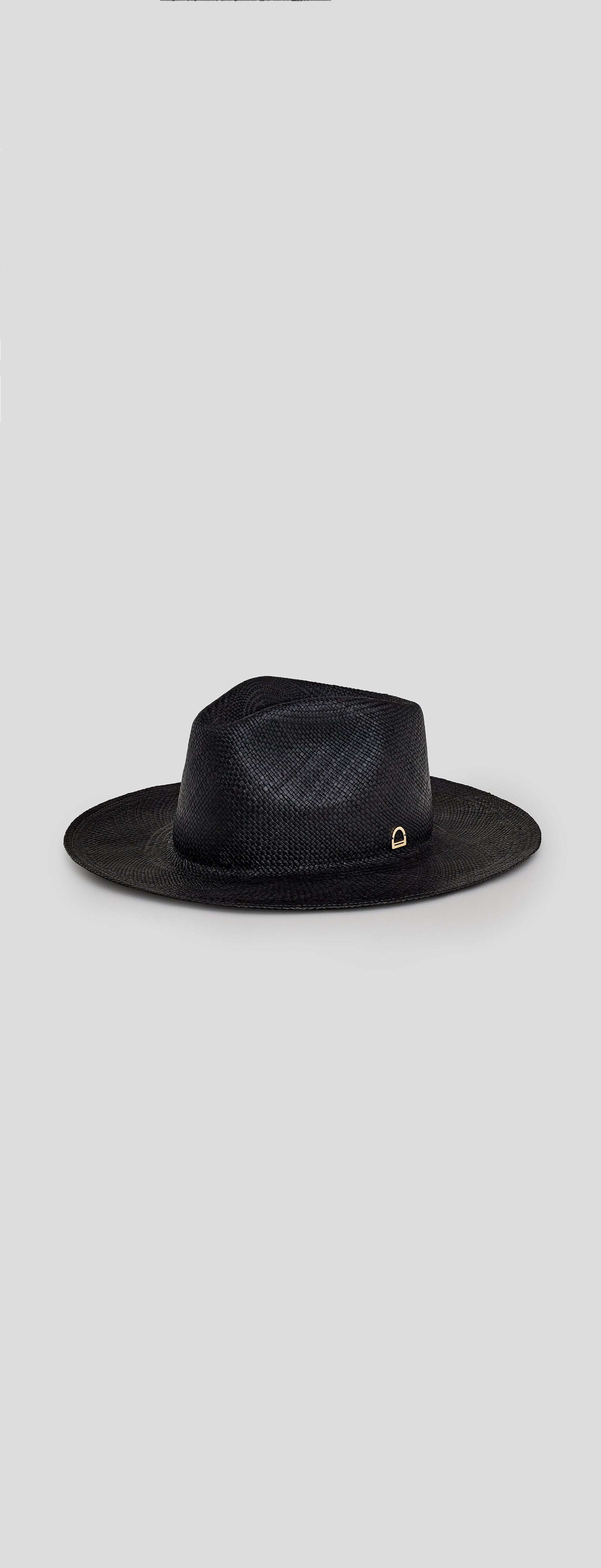 Black Panama Hat - Gold Stirrup Accent