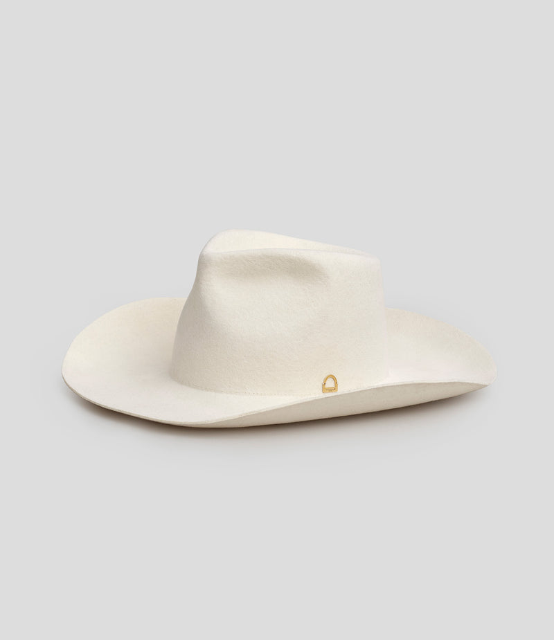 White Cowboy Hat - Gold Stirrup Accent