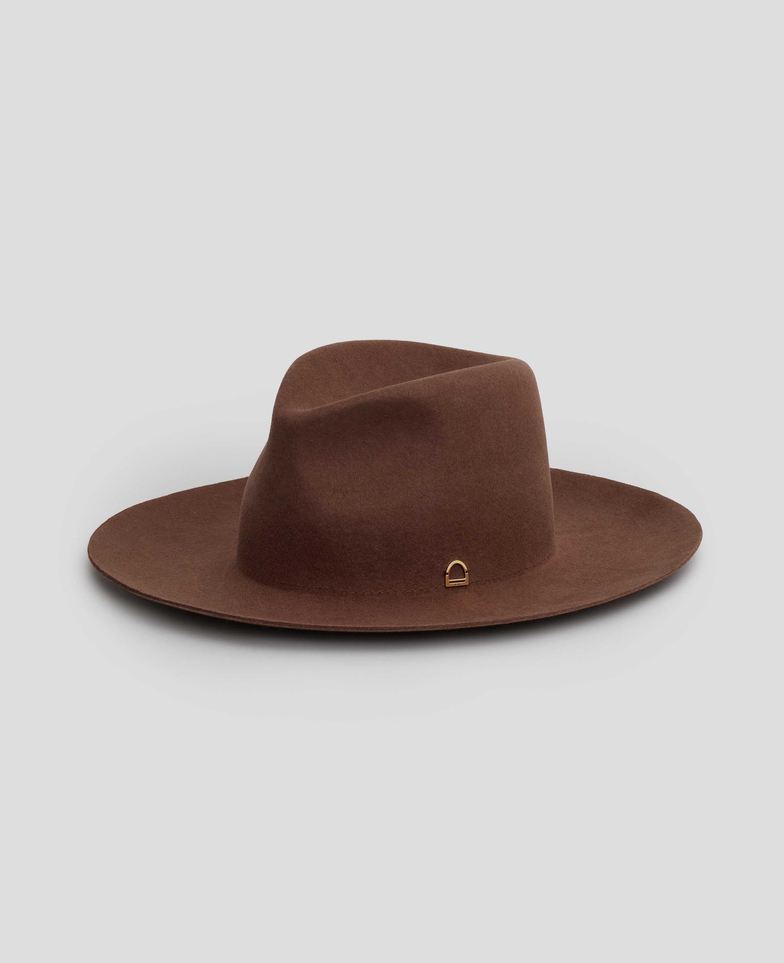 Brown Fedora Hat - Gold Stirrup Accent
