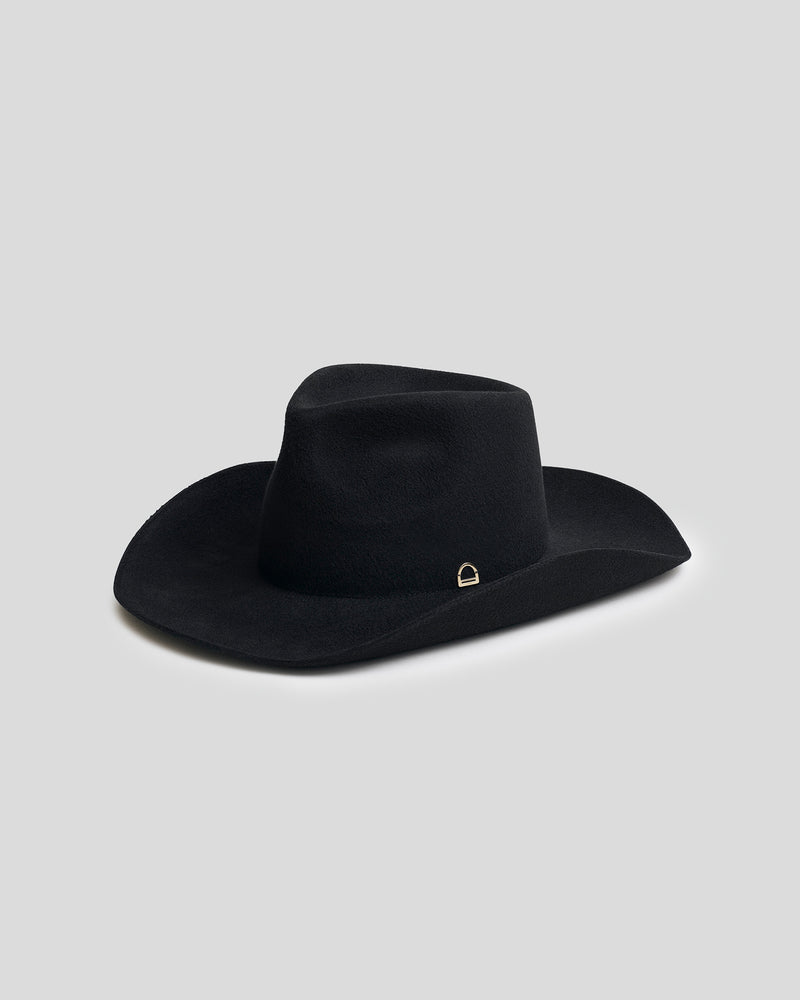 Black Cowboy Hat - Gold Stirrup Accent