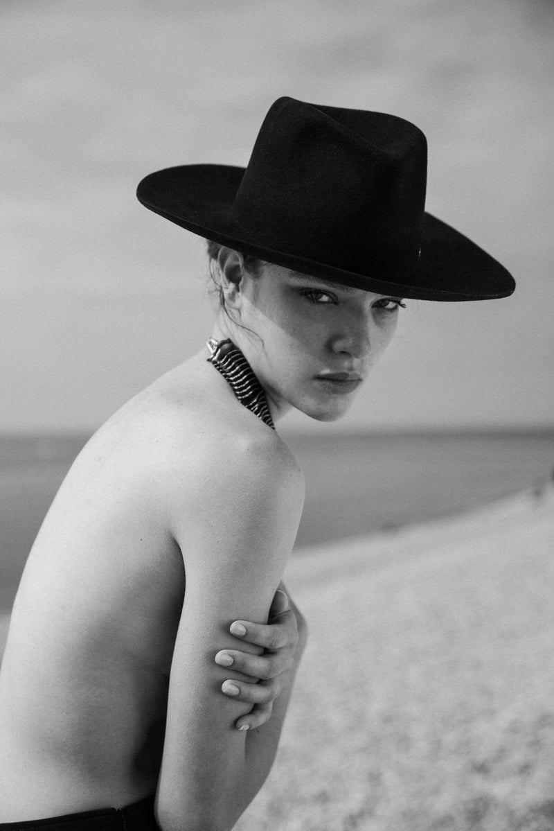 Black Fedora Hat - Gold Stirrup Accent